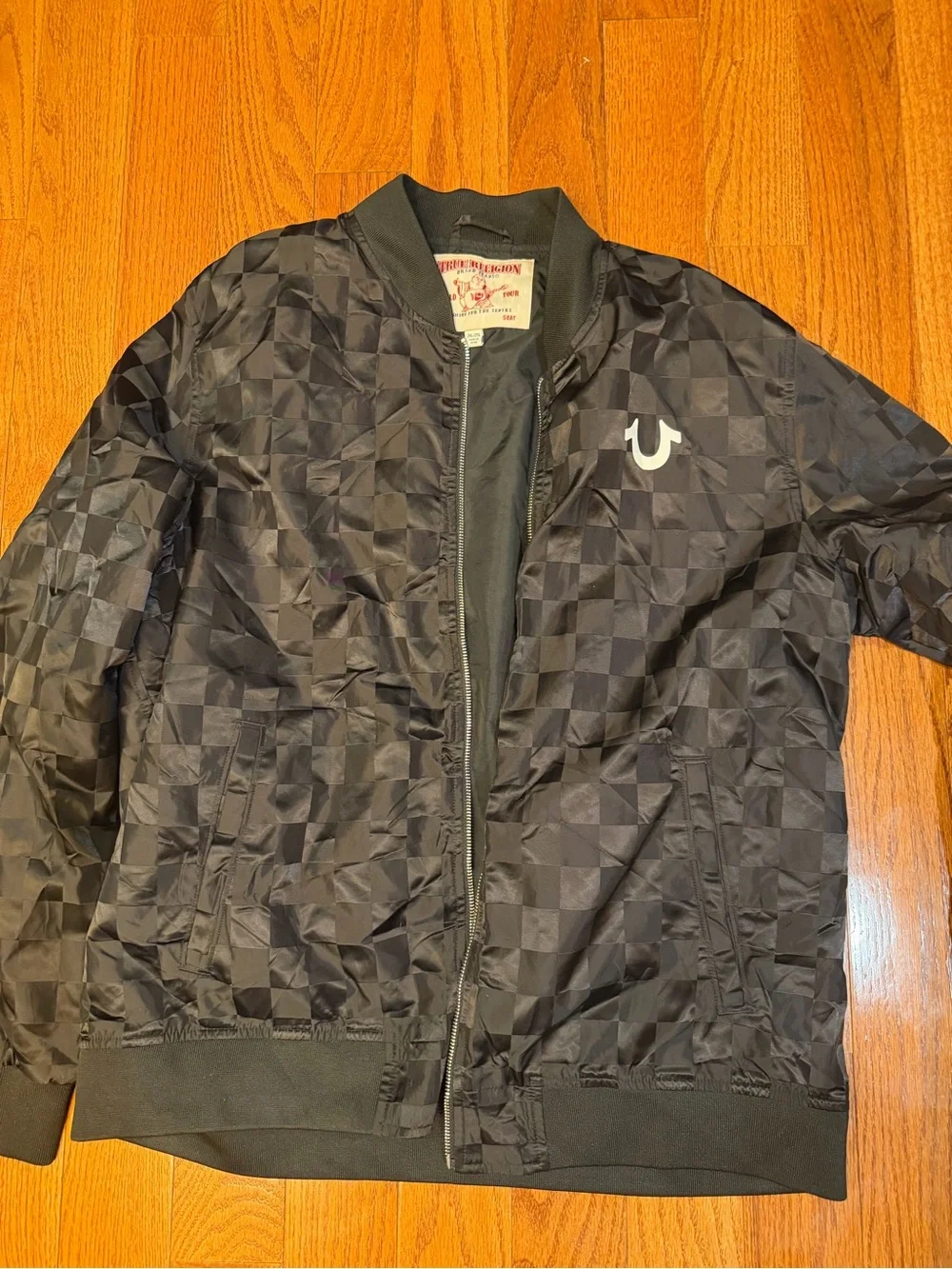 True Religion Men's Black Checker Bomber Jacket 2XL